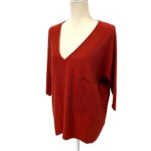 Kerisma Raven Top M/L Rust Red Knit Mercerized Wool V Neck Relaxed Minimalist